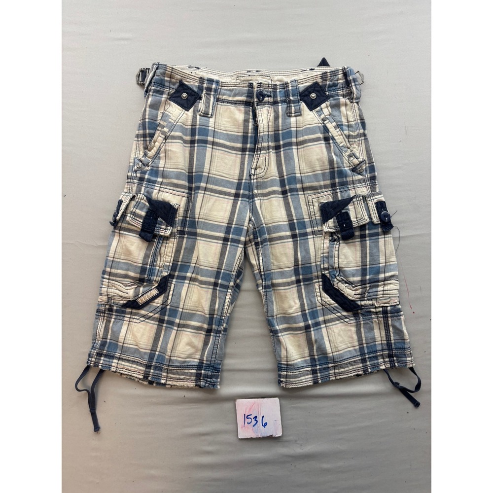 Jetlag Mens Plaid Cargo Shorts Blue Cream Organic Cotton Size 30 G League 4527NW